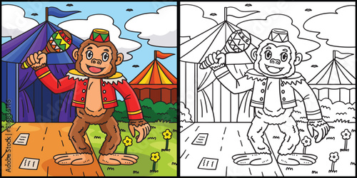 Circus Monkey With Maracas Colored Illustration