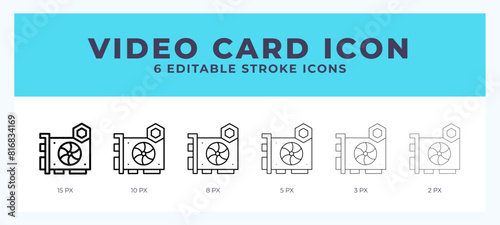 Video card icon. Editable stroke line icon vector illustration.