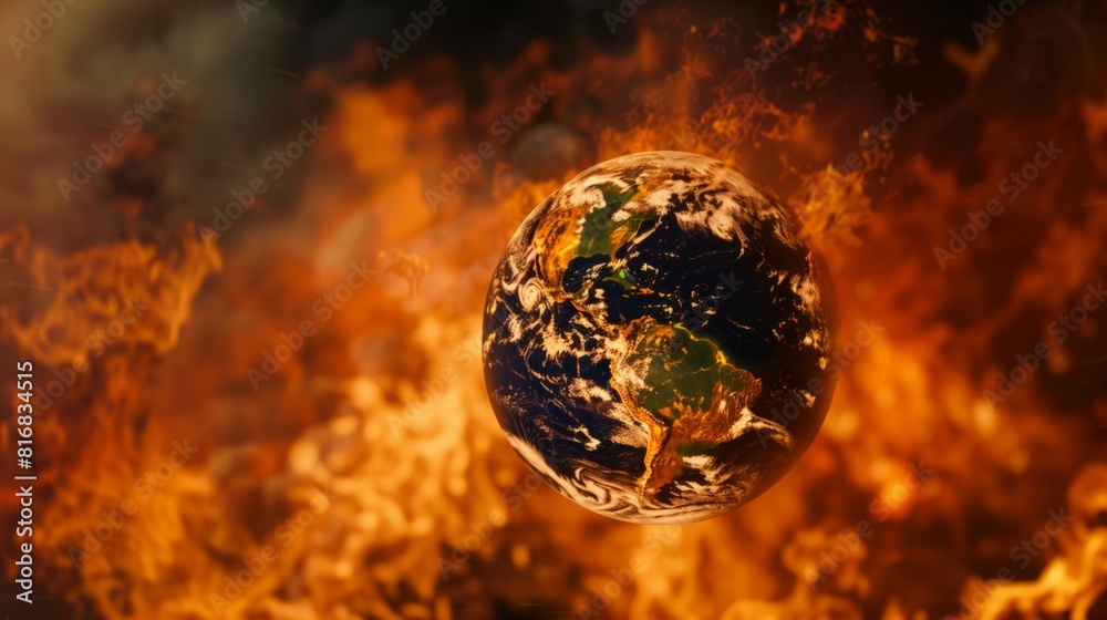 燃え上がる地球、地球温暖化のイメージ
燃え上がる地球、地球温暖化のイメージ
