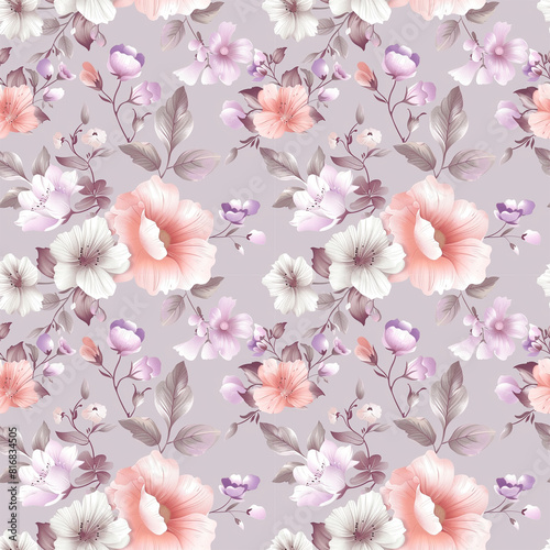 Floral purple color, form natural, seamless fabric pattern.