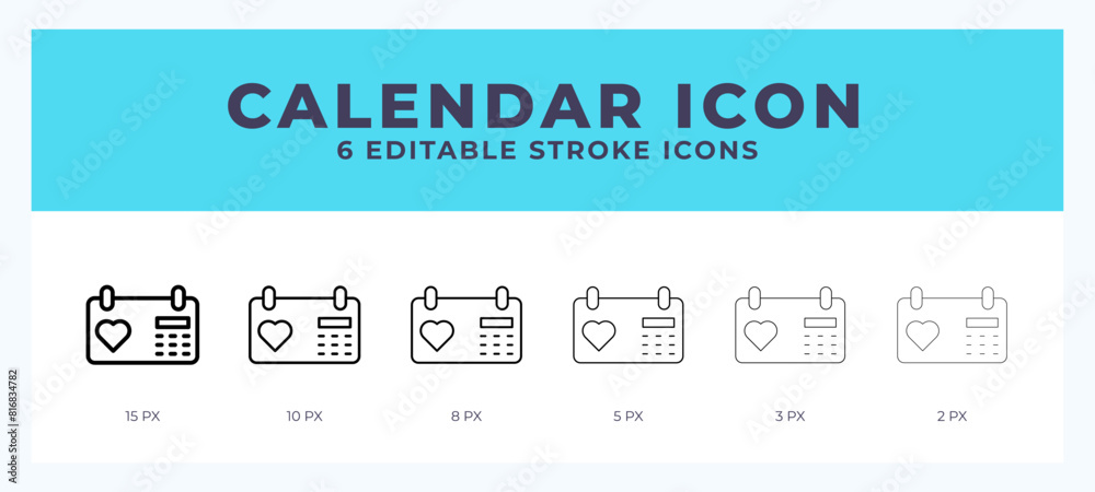 Calendar icon set with different stroke. Vector illustration with editable stroke.