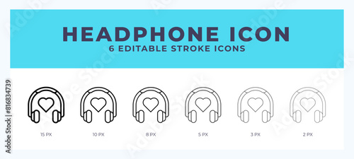 Earphones line icon illustrations with editable strokes.