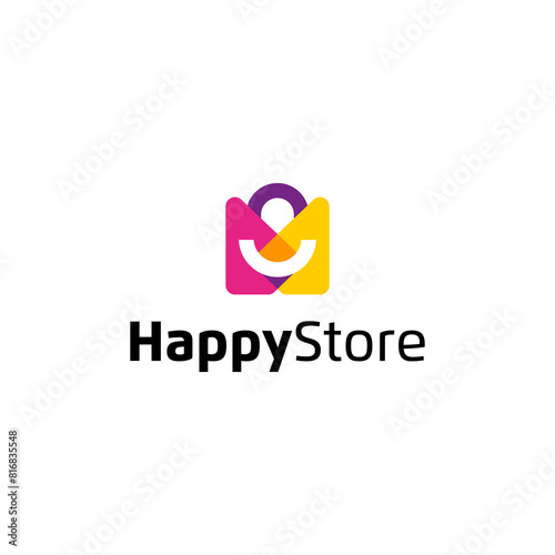 Happy store icon smile with bag for e commerce and store logo templates
