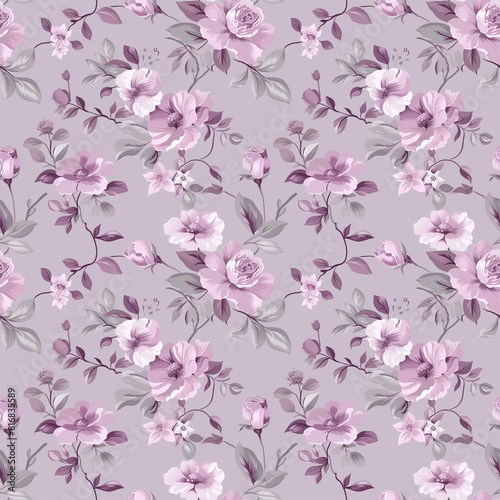 Floral purple color, form natural, seamless fabric pattern.