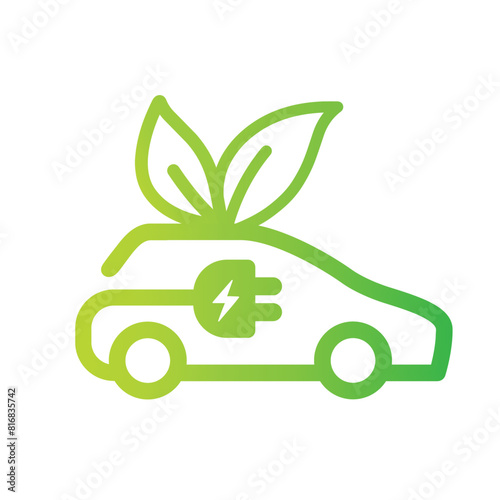 Electric car icon. Electric car with plug charging - logo.