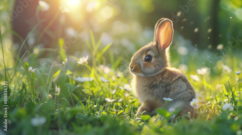 rabbit on the grass at morning