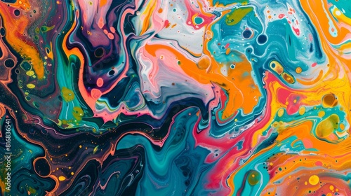 Colorful abstract painting background. Liquid marbling paint background. Fluid painting abstract texture. Intensive colorful mix of acrylic vibrant colors. 
