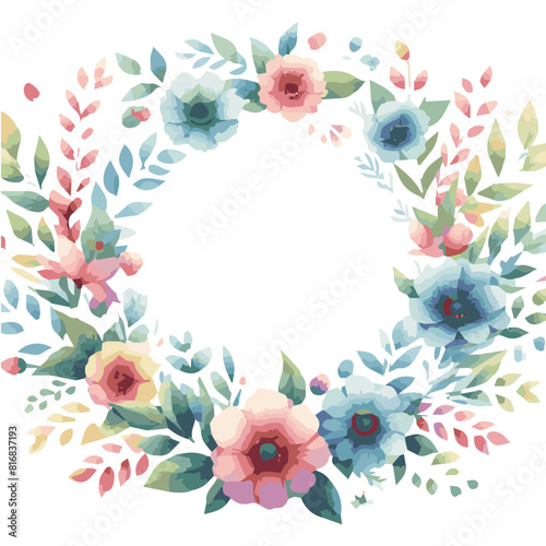 Beautiful flower frame watercolor vector isolated on transparent background