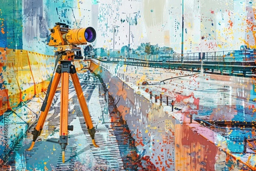 A digital painting of a camera on a tripod. Suitable for technology and photography concepts
