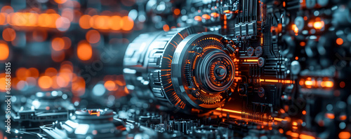 Abstract illustration of engine on the futuristic background. Innovation and technical progress concept.