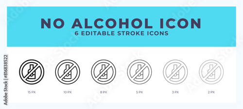 No alcohol icon. Regular line. Thin line. Bold line. Vector illustration.
