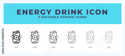 Energy drink icon with different stroke. Vector illustration.