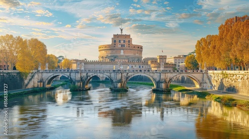 Saint Angelo castle and bridge over the Tiber river. Rome, Italy. 