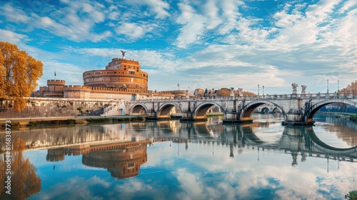 Saint Angelo castle and bridge over the Tiber river. Rome, Italy.  photo