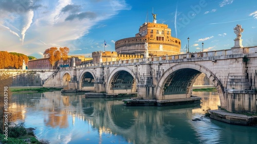 Saint Angelo castle and bridge over the Tiber river. Rome  Italy. 