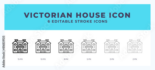 Victorian house icon vector illustration. With editable stroke for web. App and more.