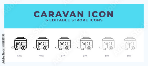 Caravan icon. Outline. Lineal icon symbol vector. Black outline.