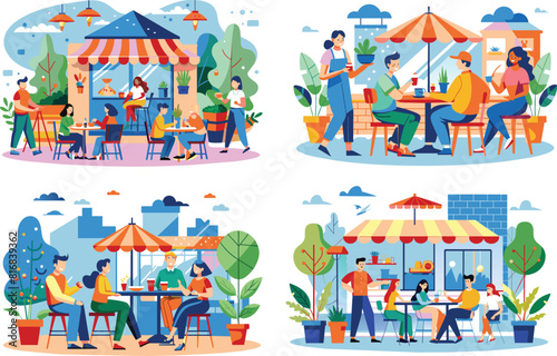 Set flat illustration of a people in restaurant, vector illustration.