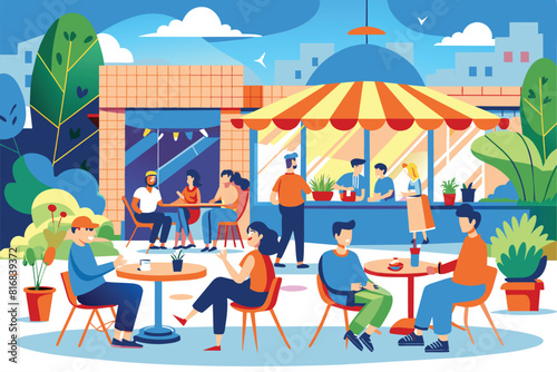Flat illustration of a people in restaurant  vector illustration.