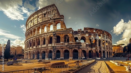 The Coliseum or Flavian Amphitheatre (Amphitheatrum Flavium or Colosseo), Rome, Italy.