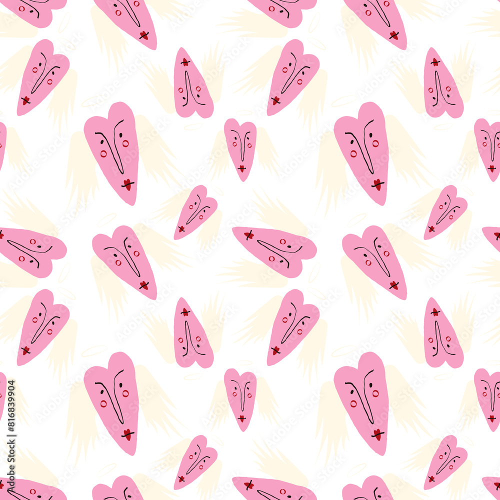 seamless background with pink angels hearts seamless background with pink angels hearts
