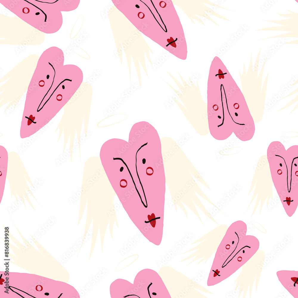 seamless background with pink angels  hearts