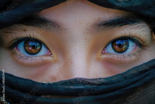 Close-up of a woman's eyes with a veil, perfect for wedding or beauty concepts