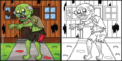 Old Zombie Coloring Page Colored Illustration