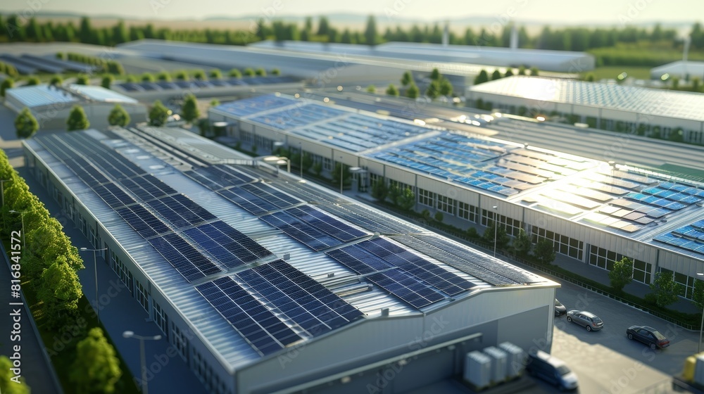 A sustainable energy factory with solar panels and solid state battery production lines A sustainable energy factory with solar panels and solid state battery production lines