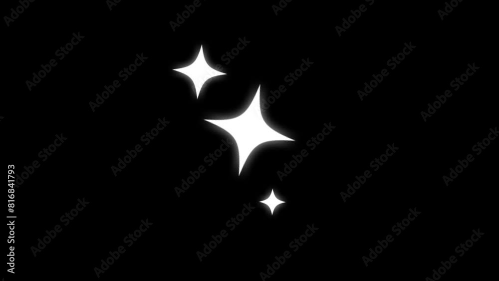 Twinkling stars animation, white cartoon, flat, vector, doodles style stars blinking, glitter on black background, night sky