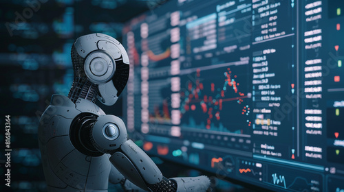 AI algorithm analyzing vast amounts of financial data and market trends on a computer screen, assisting investment professionals in making informed decisions