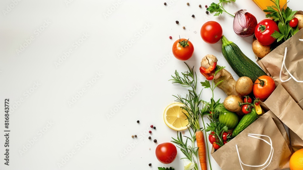 Various fruits in paper bags. Shop at market Various fruits in paper bags. Shop at market