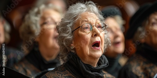 Elderly choir members share smiles and melodies, radiating happiness and wisdom.