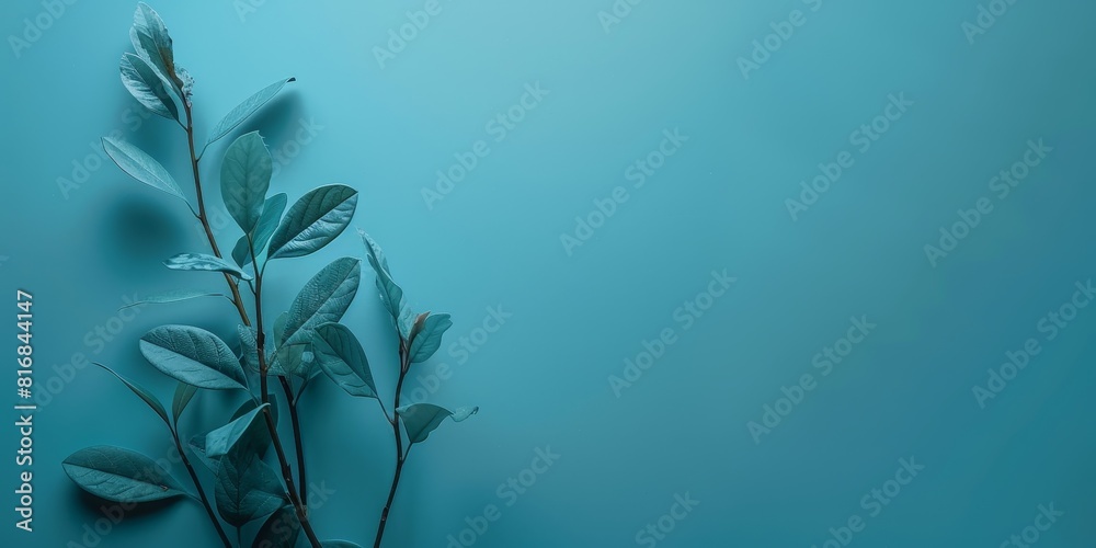 Blue leaves on a blue background. Blue leaves on a blue background.