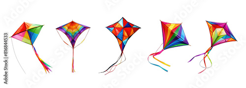 Set with beautiful bright kites on white background. Banner design