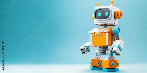 Cute robot toy on blue background.