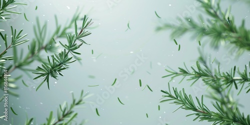 Green fluffy branches of a coniferous tree on a white background. photo