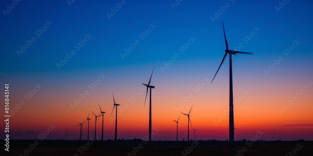 Large wind turbines against the backdrop of a setting sun. Large wind turbines against the backdrop of a setting sun.