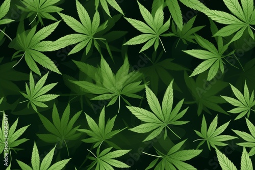 Hemp leaves. Seamless texture. AI generated