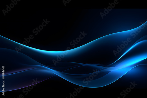 Aesthetic dark blue wave on black background. Modern abstract background