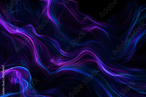Enigmatic neon waves with violet and indigo glowing textures. Mystical abstract art.