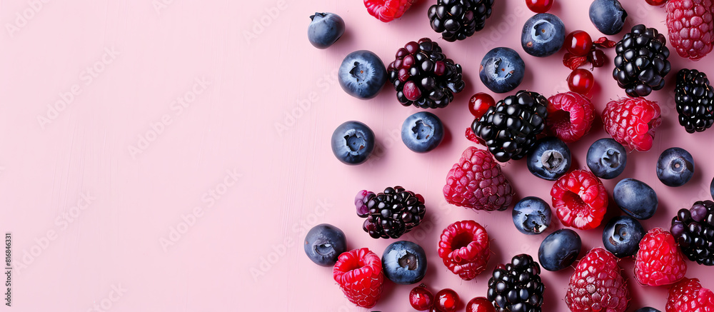 Berry Delight: Fresh Berries on a Pink Canvas, Summer Food Berry Delight: Fresh Berries on a Pink Canvas, Summer Food