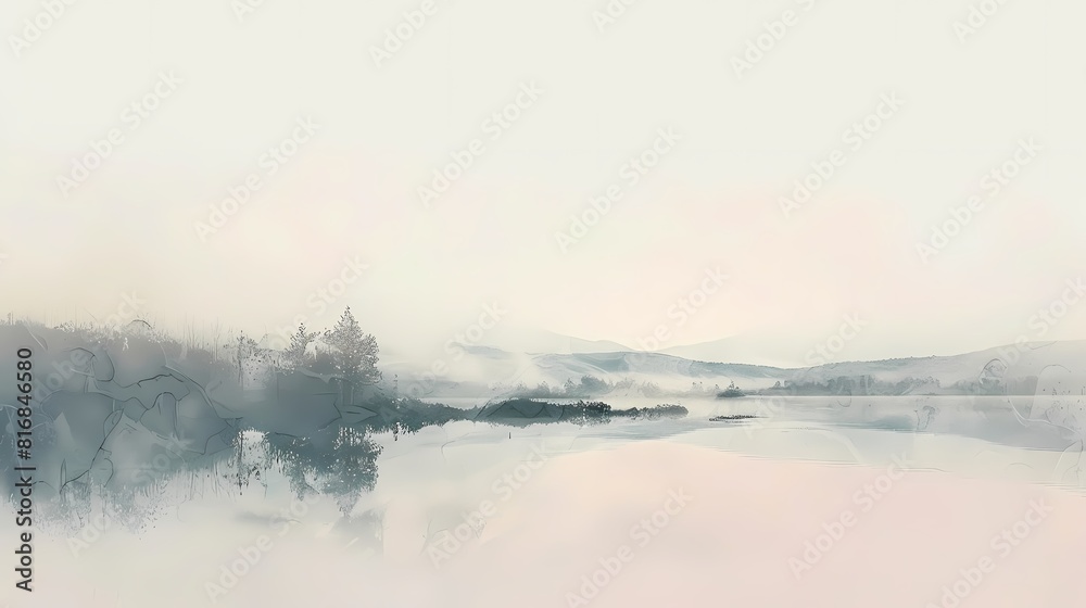 Muted pastel hues enveloping the landscape, creating a peaceful and serene atmosphere.