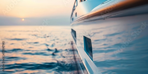 Yacht on the sea at sunset. photo