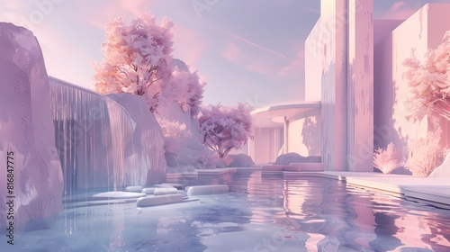 Delicate pastel shades washing over the environment  creating a soft and serene ambiance.