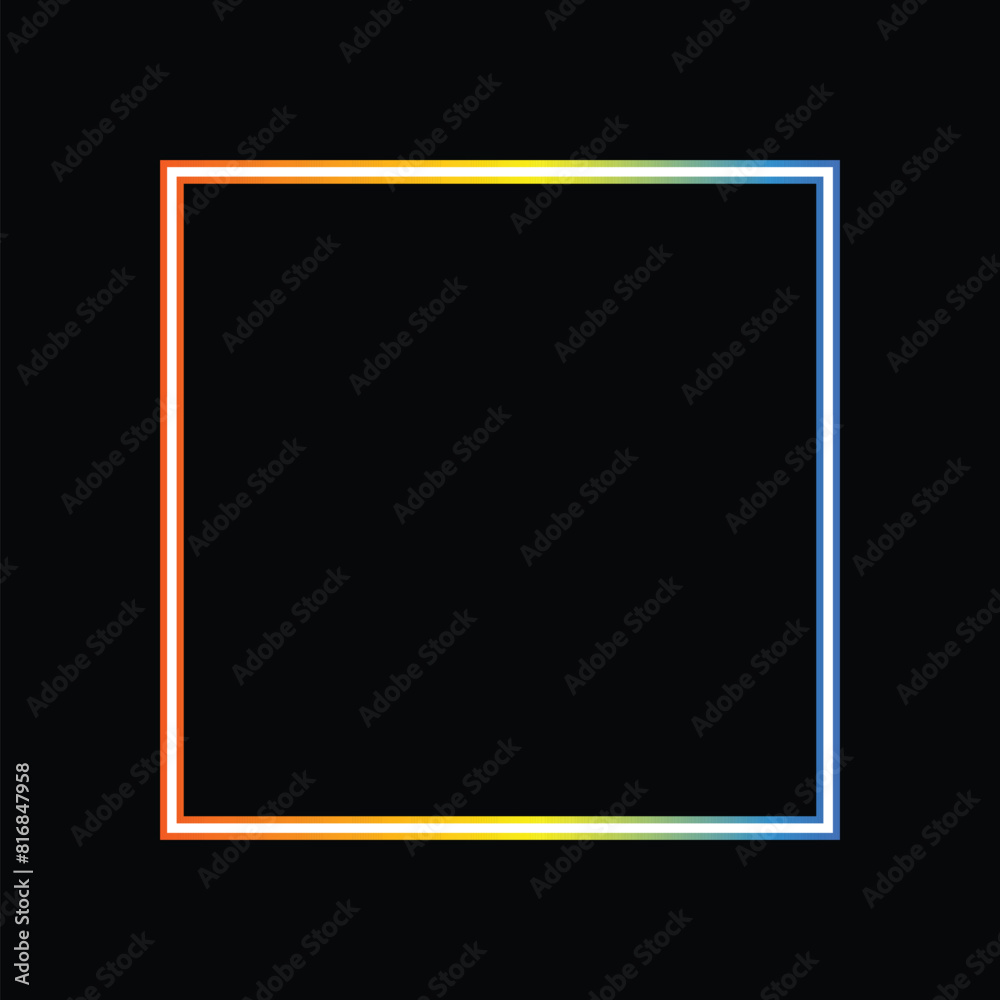 Abstract colorful gradient square shape, square frames with neon style isolated on black background Abstract colorful gradient square shape, square frames with neon style isolated on black background