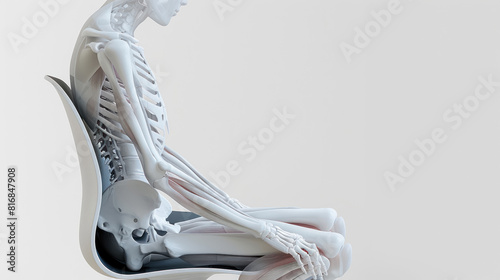 anatomical human skeleton sitting in a modern chair