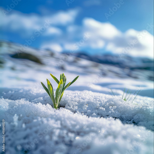 Explore the intricate beauty of frosty plants on snow-covered ground in very close-up photography. AI generative. photo