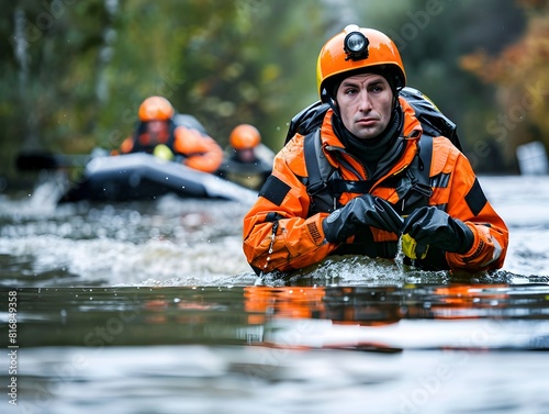 Emergency Responders Rescuing During Natural Disaster Flooding Event