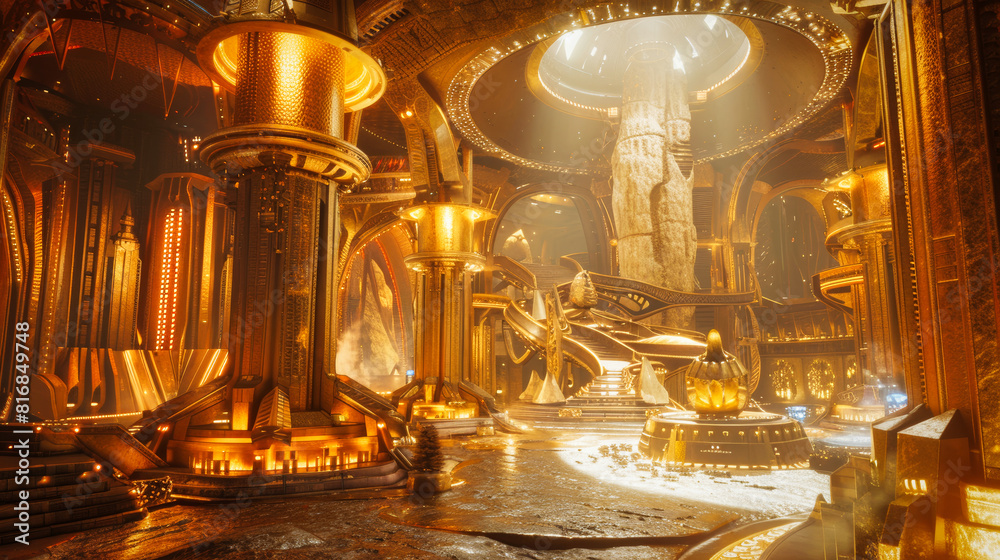 Alien golden interior fantasy structures